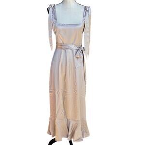 Show Me Your Mumu Claire Midi Dress Cream Luxe Satin Bridesmaid Event NWT Large
